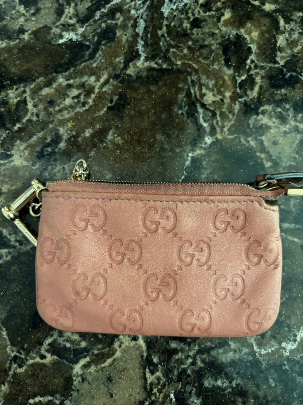 Gucci Pink Embossed GG Leather Wristlet Key Pouch